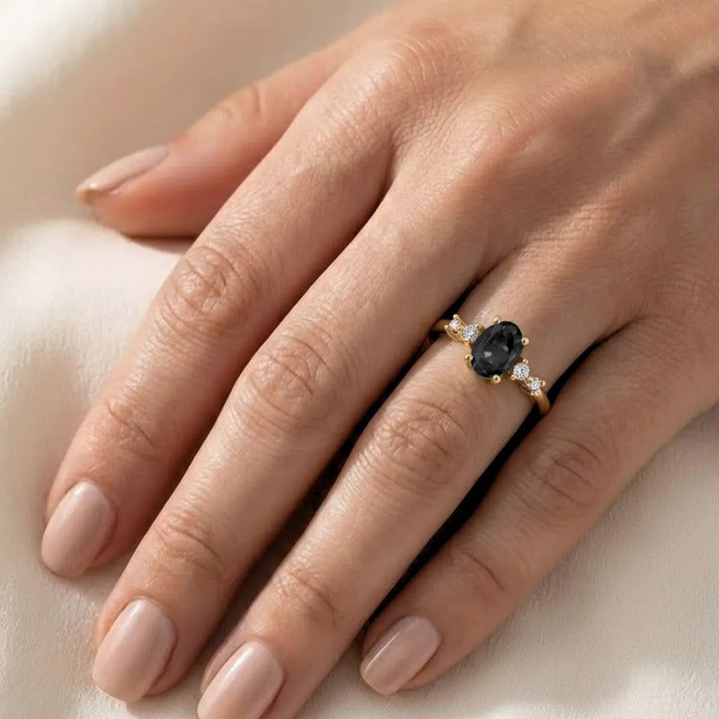 Anel London De Prata 925 Dourada Ouro 18k - Black Ônix