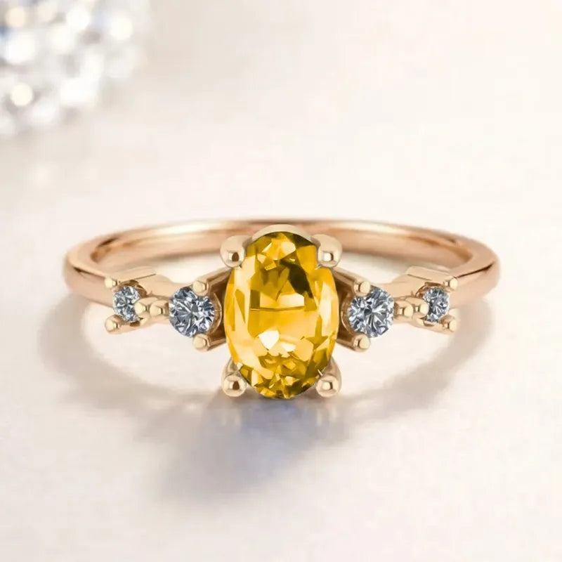 Anel Formatura Feminino Prata 925 Dourada 18k + Capelo Citrino 28-29