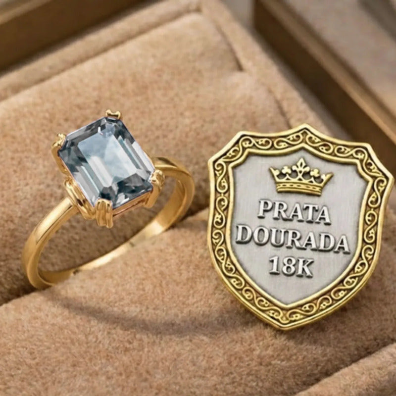 Anel Vintage Zircônia Prata 925 Dourada Ouro 18k- Feminino