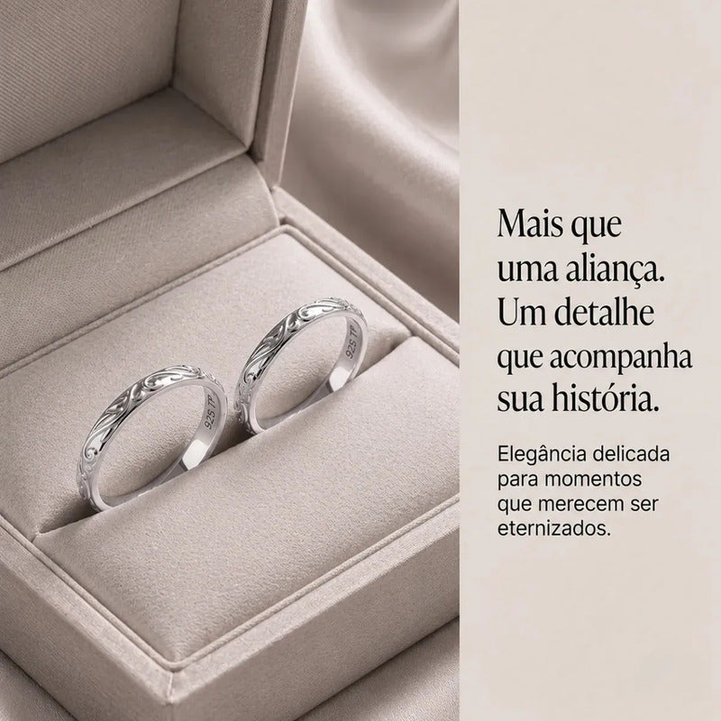 Par Aliança Namoro Arabesco Prata 925 Compromisso  Tamanho Feminino 16 Tamanho Masculino 17