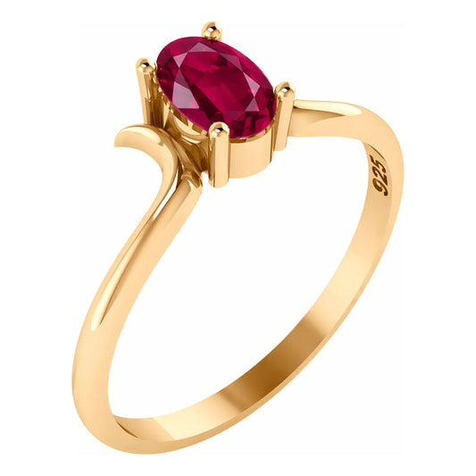 Anel Roma Solitário Prata 925 Dourada Ouro 18k - Rubi