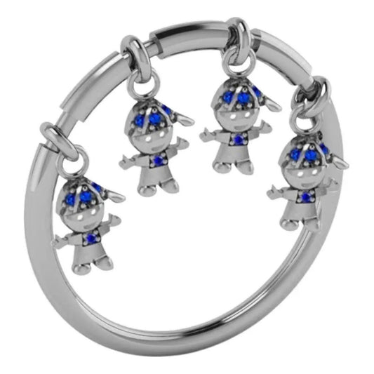 Anel Prata 925 Família Pingentes Exclusivos :  4 Meninos