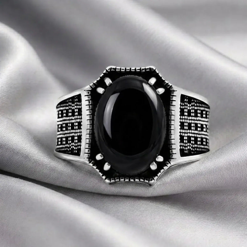 Anel Prata 925 Black Ônix Natural Cabochão Exclusivo