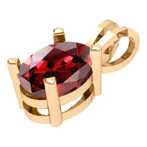 Pingente Oval Prata 925 Dourada 18k - Granada Vermelho