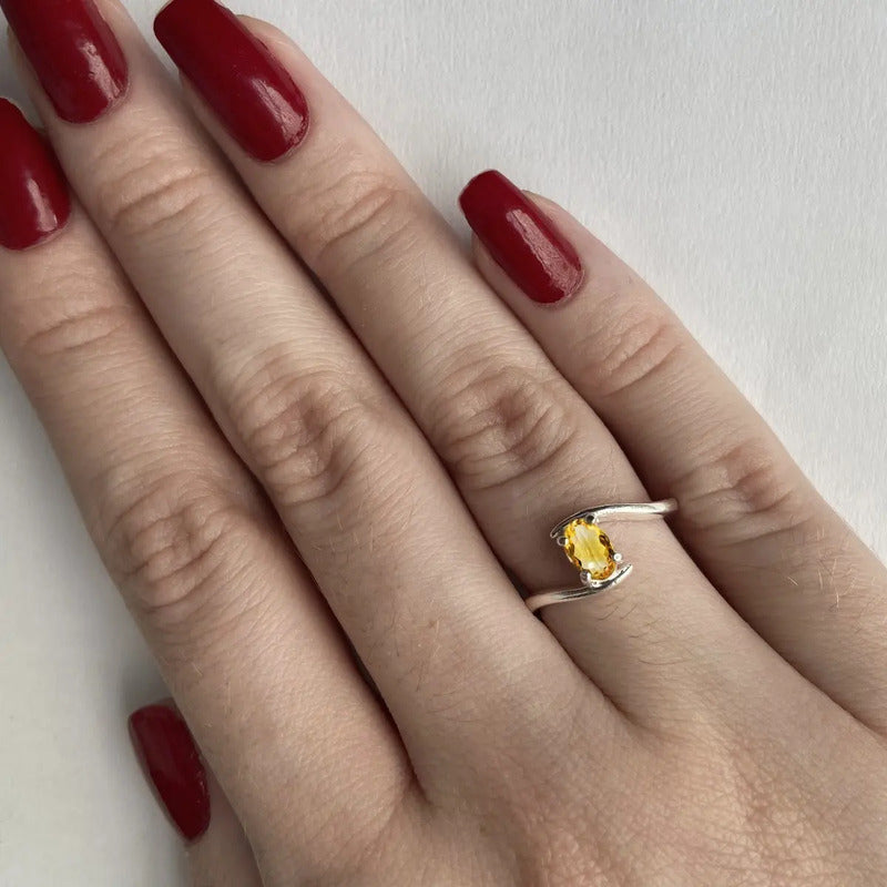 Anel Prata 925 Solitário Miami Citrino- Exclusivo