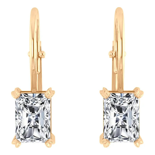 Brinco Trava Retangular Prata 925 Dourada Ouro 18k- Zircônia Branco