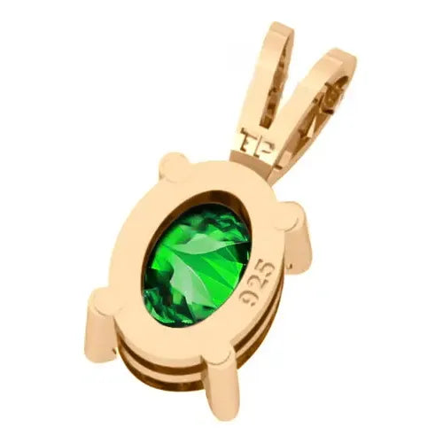 Pingente Oval Prata 925 Dourada 18k - Esmeralda Verde