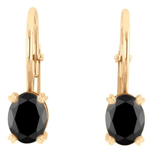 Brinco Trava Pura Prata 925 Dourada 18k - Black Ônix Oval  Preto