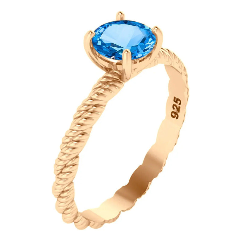 Anel Solitário Torcido Topázio Prata 925- Dourada  Ouro 18k