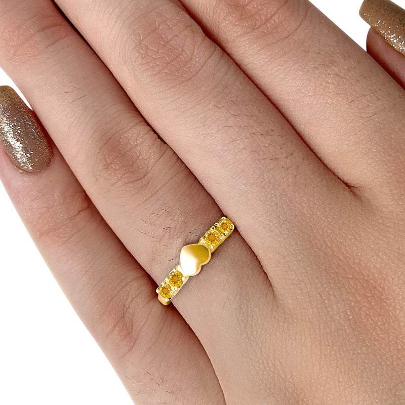 Anel Coração Sólido Prata 925 Dourada Ouro 18k - Citrino Tamanho 22 Dourado