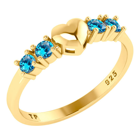 Solid Heart Ring 925 Silver Gold 18k Gold Blue Topaz