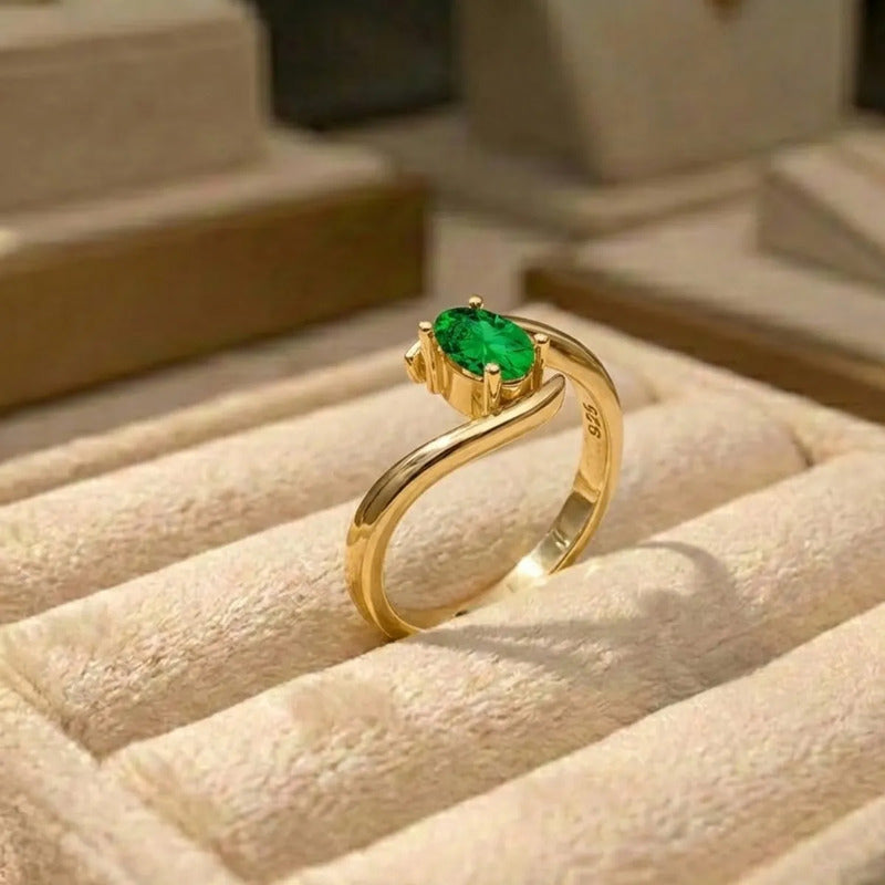 Anel Miami Prata 925 Dourada Ouro 18k - Esmeralda