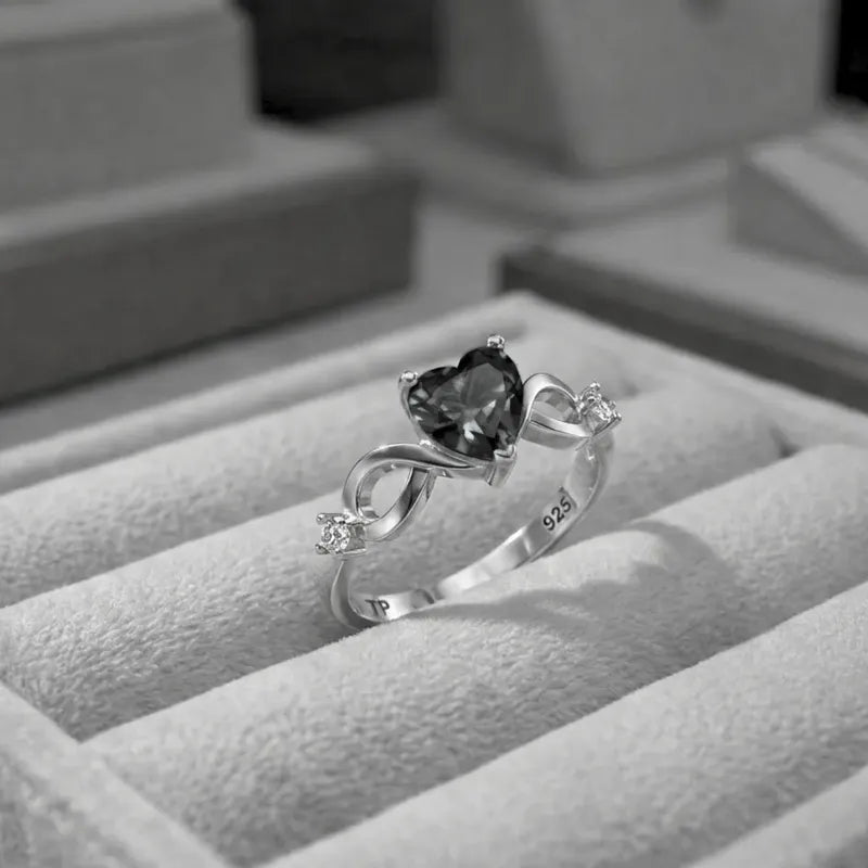 Anel Prata 925 Infinito Amor Coração - Black Onix