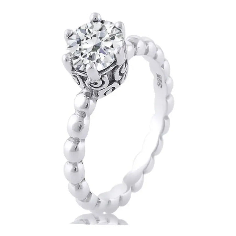 Anel Solitário Vintage De Prata 925 Zirconia - Exclusivo