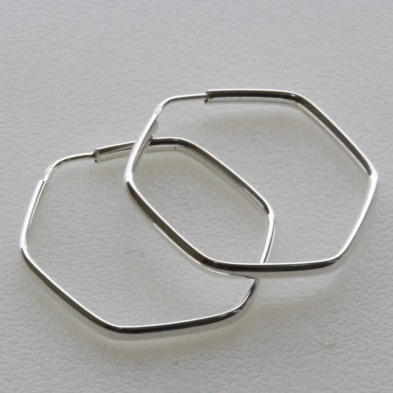 Argola Brinco Pequena 18mm Hexagonal Prata 925 Unissex