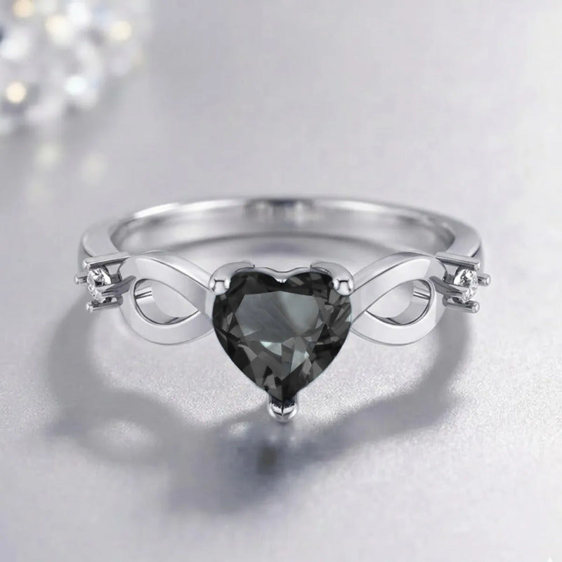 Anel Prata 925 Infinito Amor Coração - Black Onix