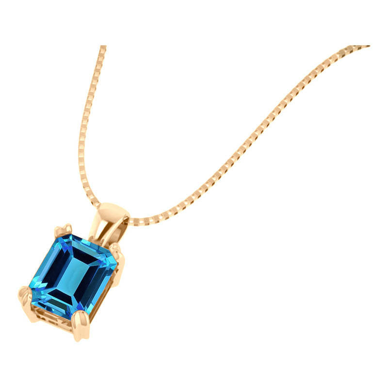 Colar Pingente Retangular Prata 925 Dourada 18k Topázio Azul