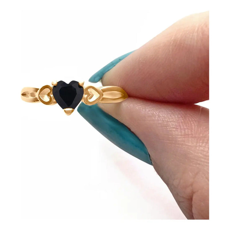Anel Eterno Coração Pura Prata 925 Dourada Ouro 18k Onix