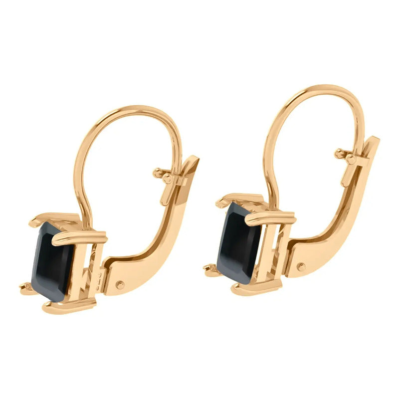 Brinco Trava Retangular Prata 925 Dourada Ouro 18k - Onix  Preto