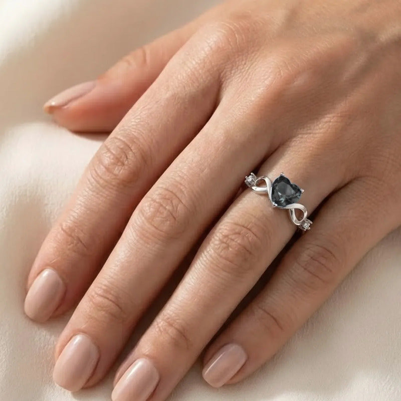 Anel Prata 925 Infinito Amor Coração - Black Onix