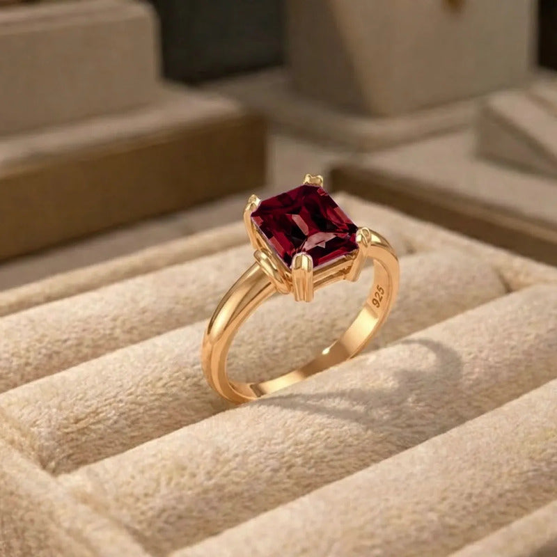 Anel Vintage Granada Prata 925 Dourada  Ouro 18k - Feminino