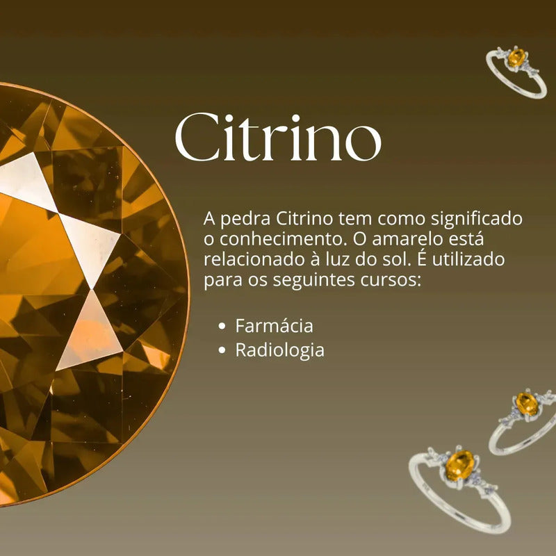 Anel Formatura Feminino Prata 925 + Caixinha Capelo Citrino 29