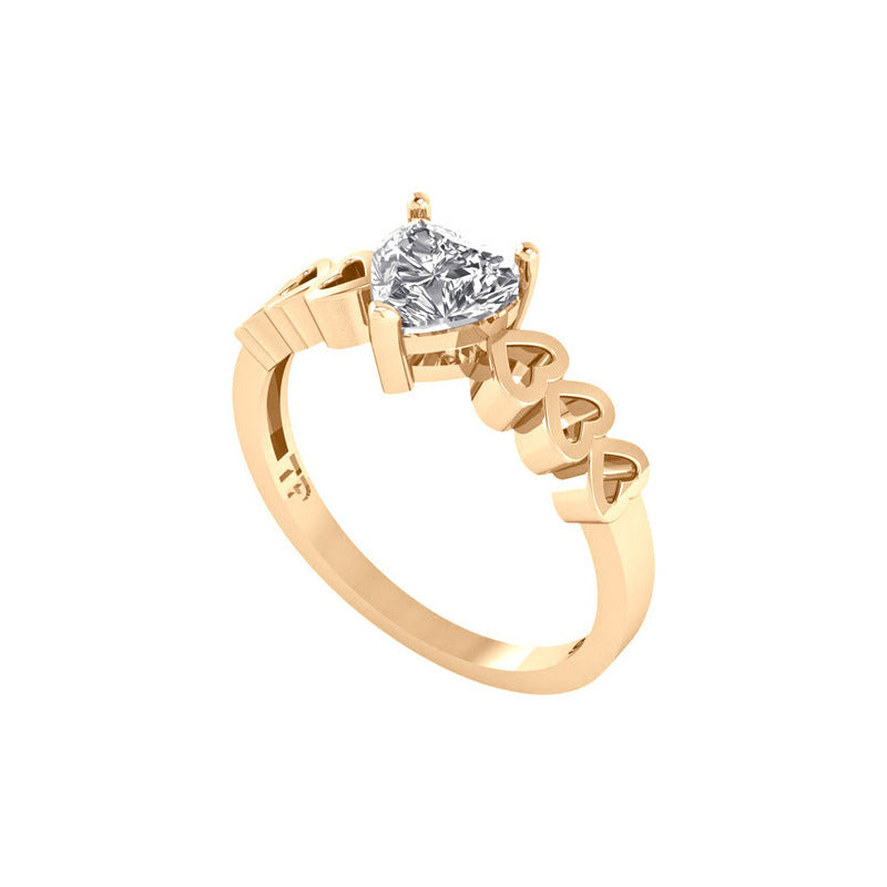 Anel Luxo Coração Prata 925 Dourada A Ouro 18k - Zircônia