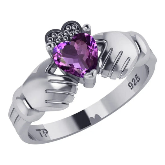 Anel Prata 925 Claddagh Ametista - Exclusivo
