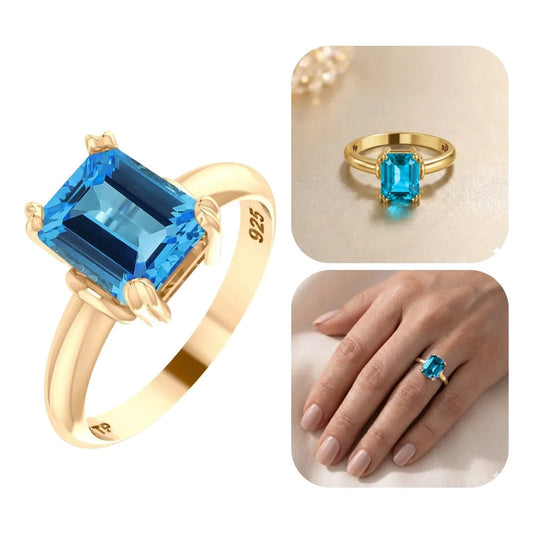 Anel Vintage Topázio Prata 925 Dourada Ouro 18k - Feminino