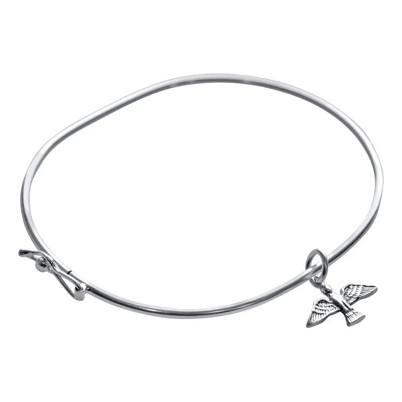 Bracelete Rígido Pura Prata 925 - Pingente Espírito Santo 19 Cm