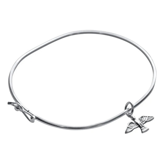 Bracelete Rígido Pura Prata 925 - Pingente Espírito Santo 19 Cm