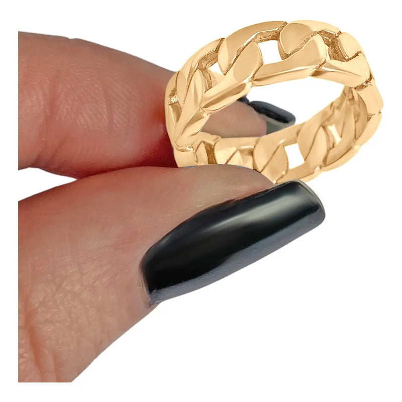Anel Elos De Corrente Grumet Prata 925 Dourada Ouro 18k