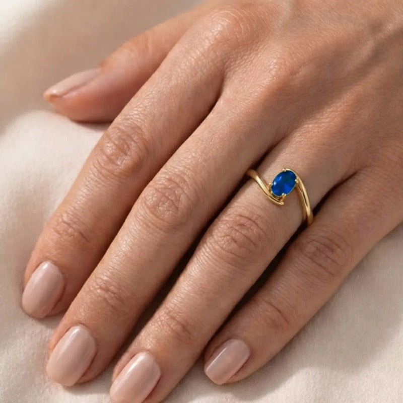 Anel Miami Prata 925 Dourada Ouro 18k - Safira Azul Safira Azul 11