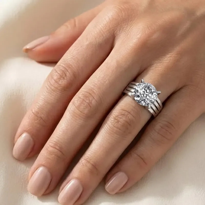 Anel Solitário Zirconia Grande Pura Prata 925 - Exclusivo