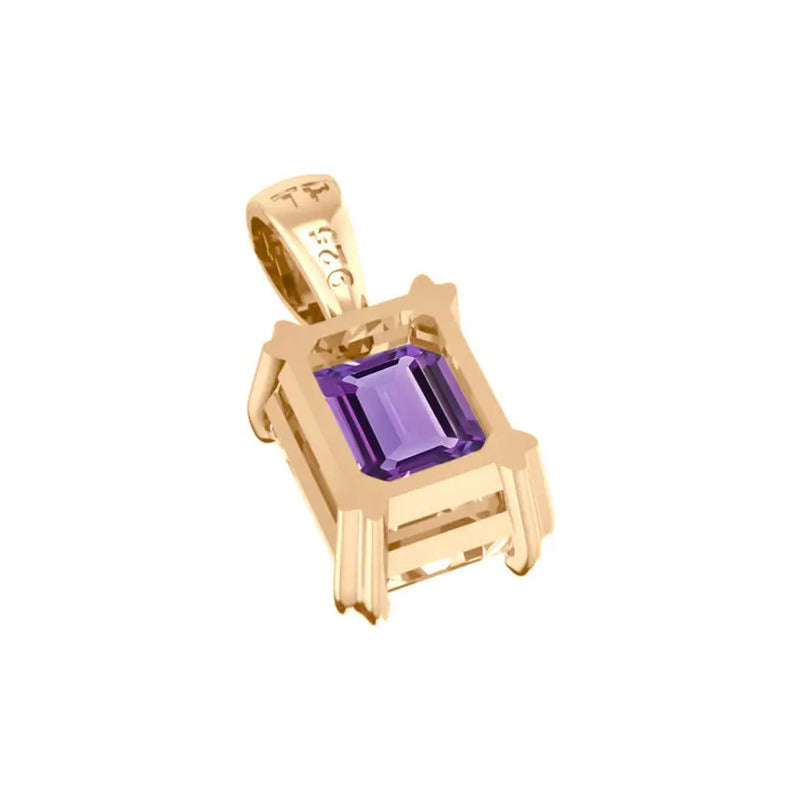 Pingente Retangular Prata 925 Dourada 18k - Ametista Violeta