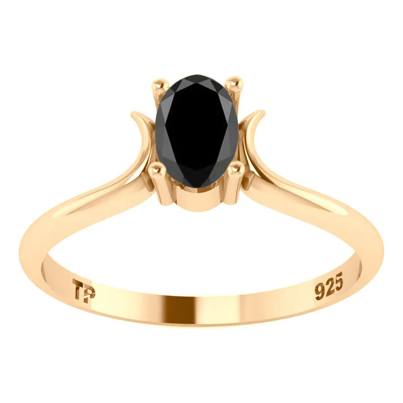 Anel Roma Solitário Prata 925 Dourada Ouro 18k- Black Onix