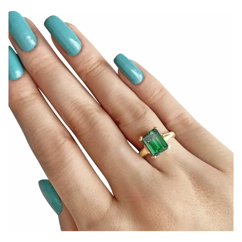Kit Anel E Brinco Vintage Prata 925 Dourada 18k - Esmeralda