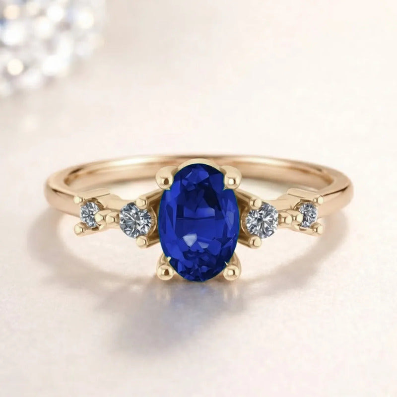 Anel London De Prata 925 Dourada Ouro 18k - Safira
