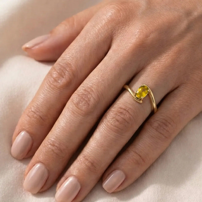 Anel Prata 925 Dourado 18k Solitário Miami Citrino Exclusivo