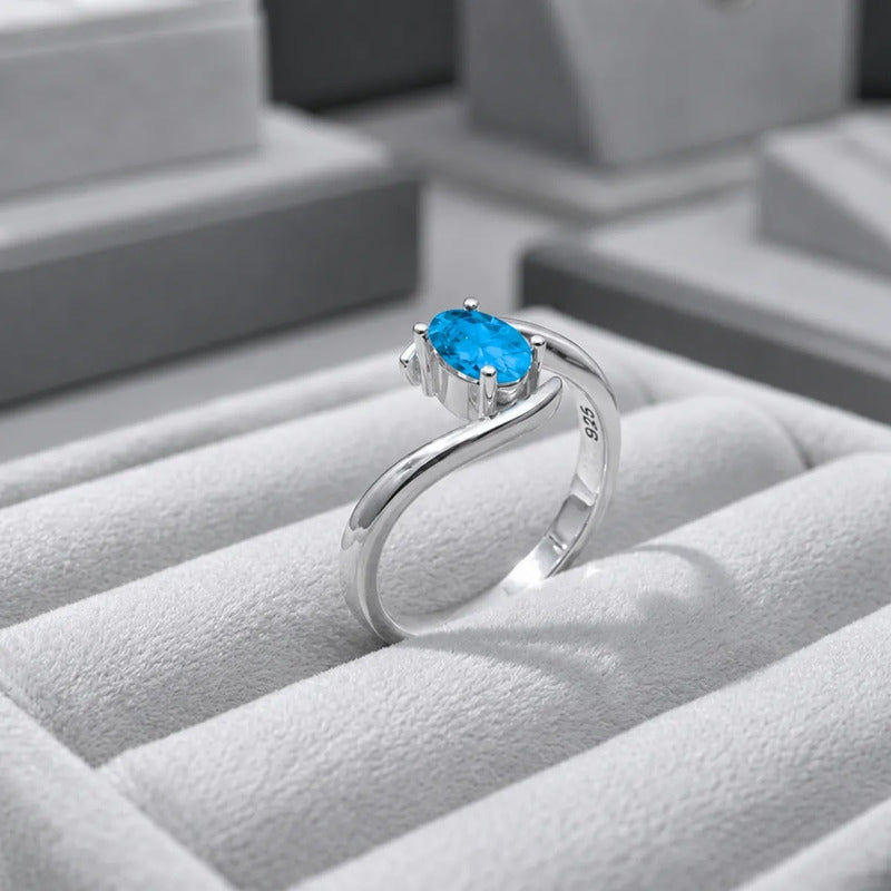 Anel Prata 925 Solitário Miami Topázio Azul - Exclusivo