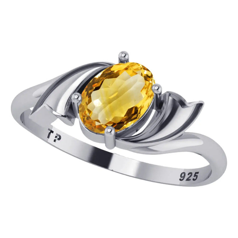 Anel Wings Citrino Oval Prata 925 - Exclusivo