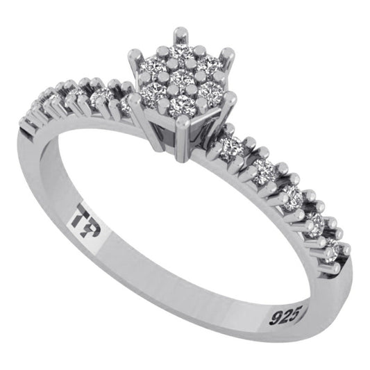 Shower Ring with Zirconias Studded in 925 Silver - Women's