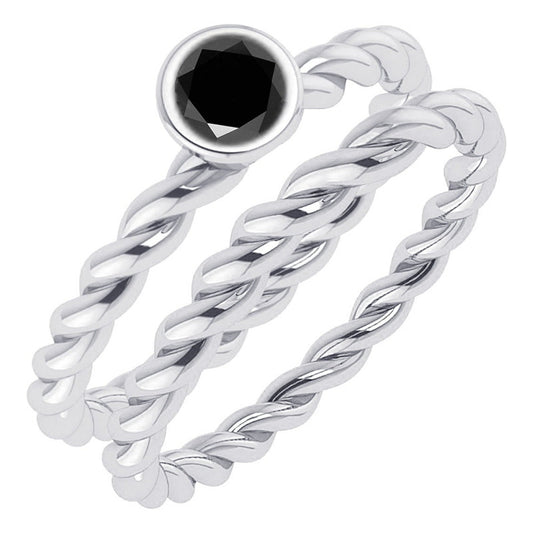 925 Silver Double Ring Solitaire Twisted Onyx - Exclusive