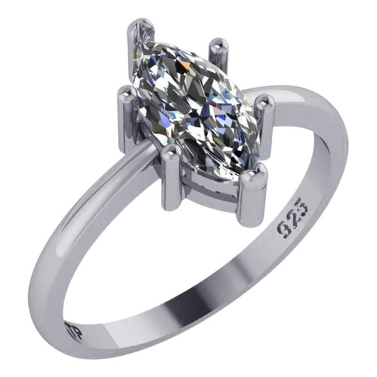 Anel Pura Prata 925 Solitário Navete Zirconia - Exclusivo