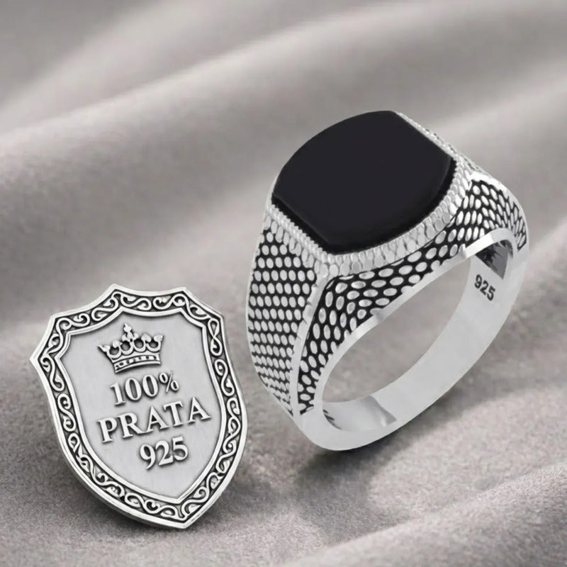 Anel Prata 925 Masculino Black Onix- Tamanhos Exclusivos