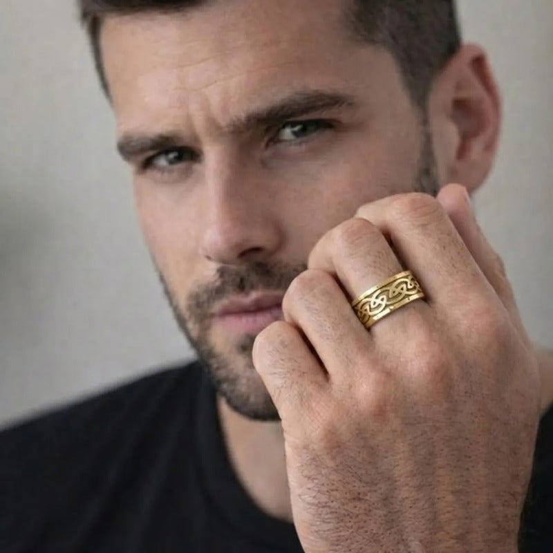 Anel Masculino Infinito Celta - Prata 925 Dourada 18k