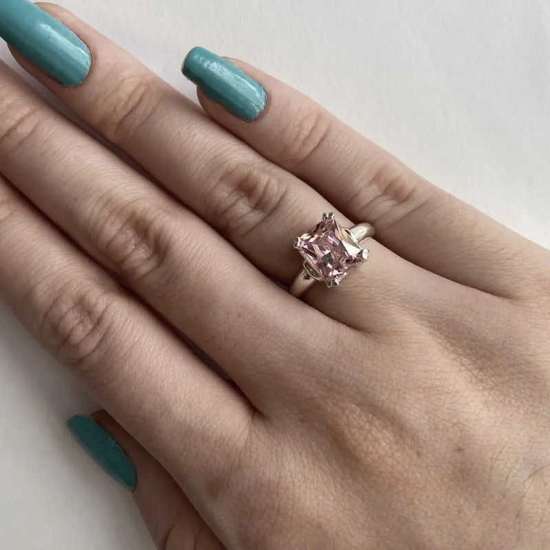 Anel Safira Rosa Prata 925 Vintage - Tudo Prata