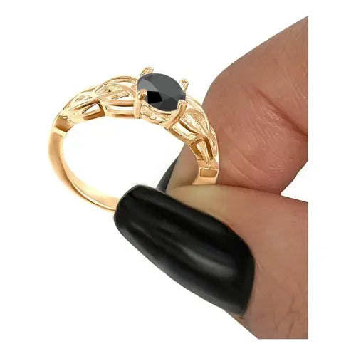 Anel Solitário Celta Knot Prata 925 Dourada 18k - Black Onix