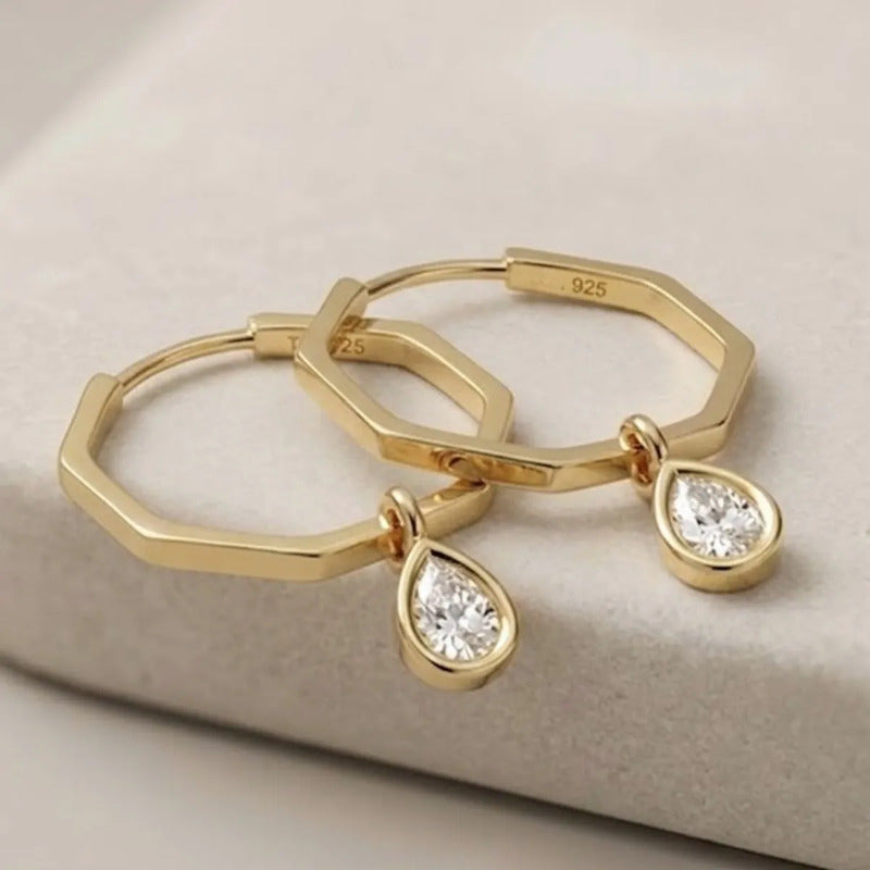 Brinco Argola Hexagonal Prata 925 Dourada 18k Gota Dourado