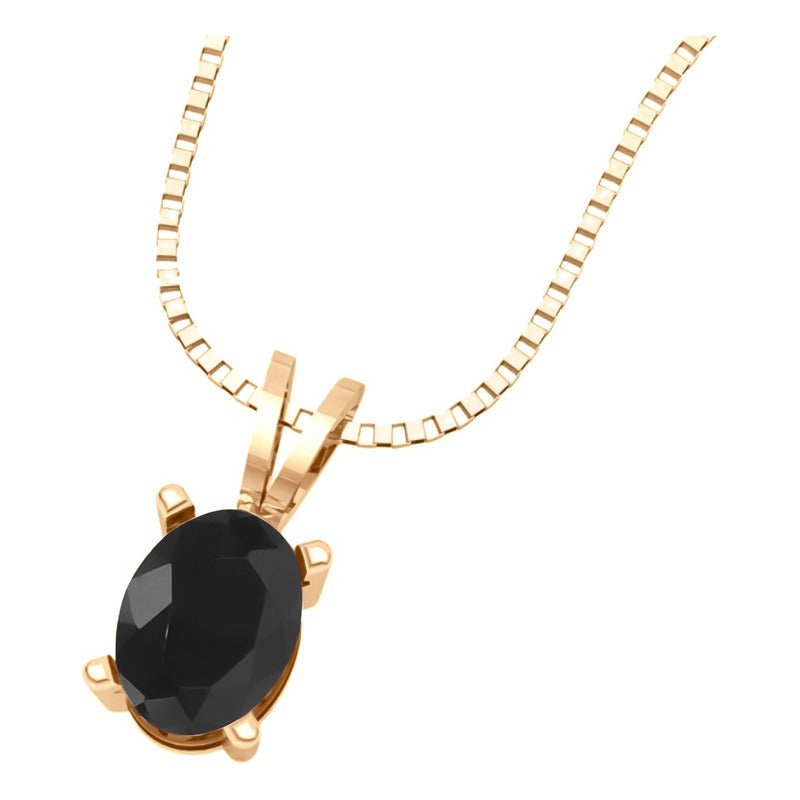 Colar Pingente Oval Prata 925 Dourada 18k - Black Ônix
